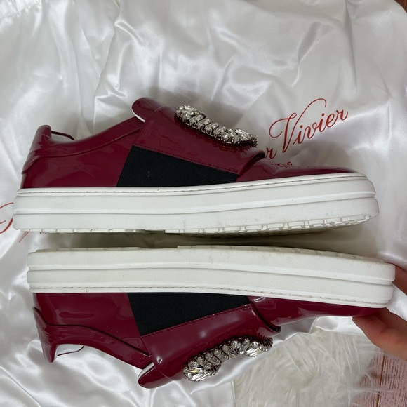 Roger Vivier red patent leather crystal buckle trainer sneaker size 38 - Picture 5 of 6